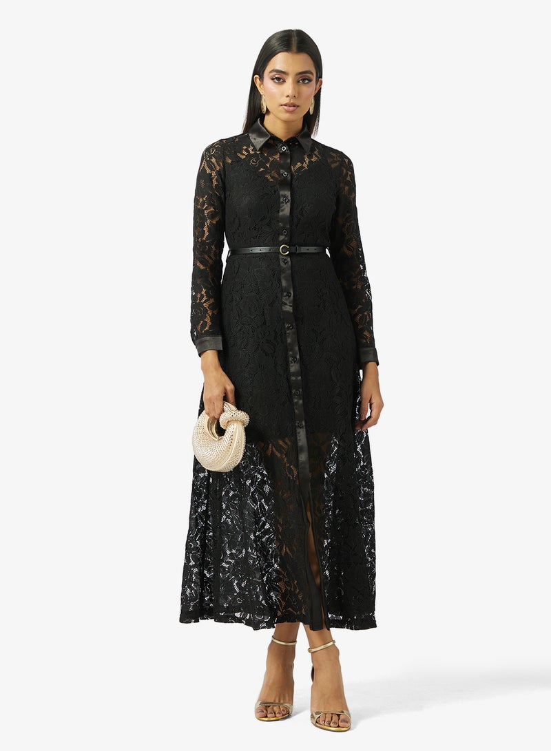 Style Cheat Mesh Detail Collar Neck Maxi Dress - Image 4